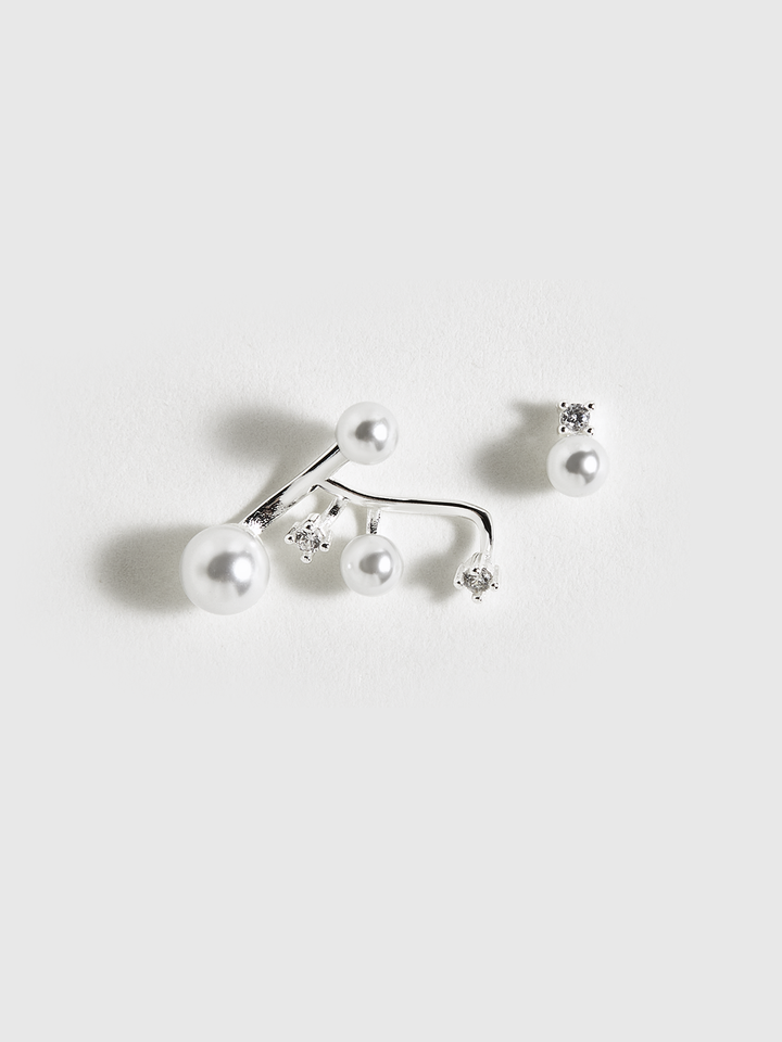 Asymmetric Pearl & Rhinestone Earrings
