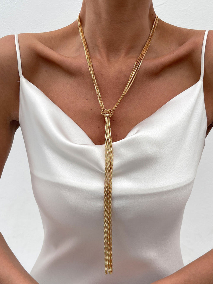Golden Knotted Y-Shaped Necklace