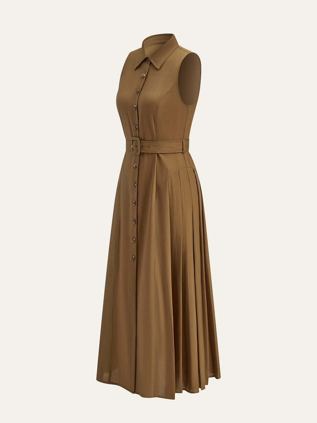 Belted Button Sleeveless Maxi Dress