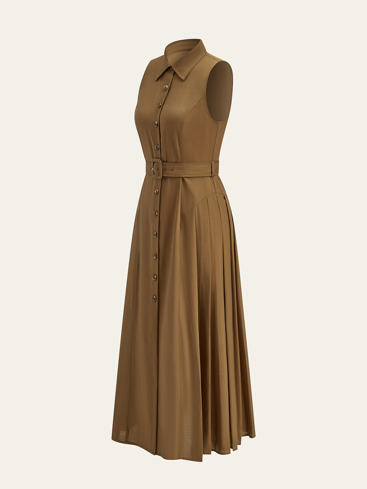 Belted Button Sleeveless Maxi Dress