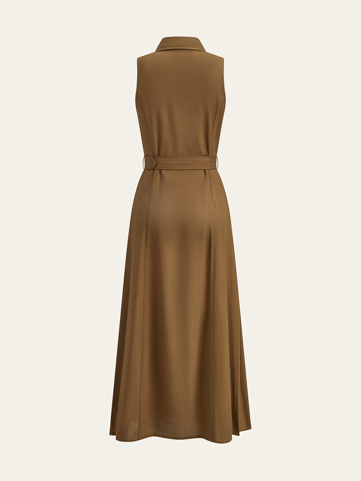 Belted Button Sleeveless Maxi Dress