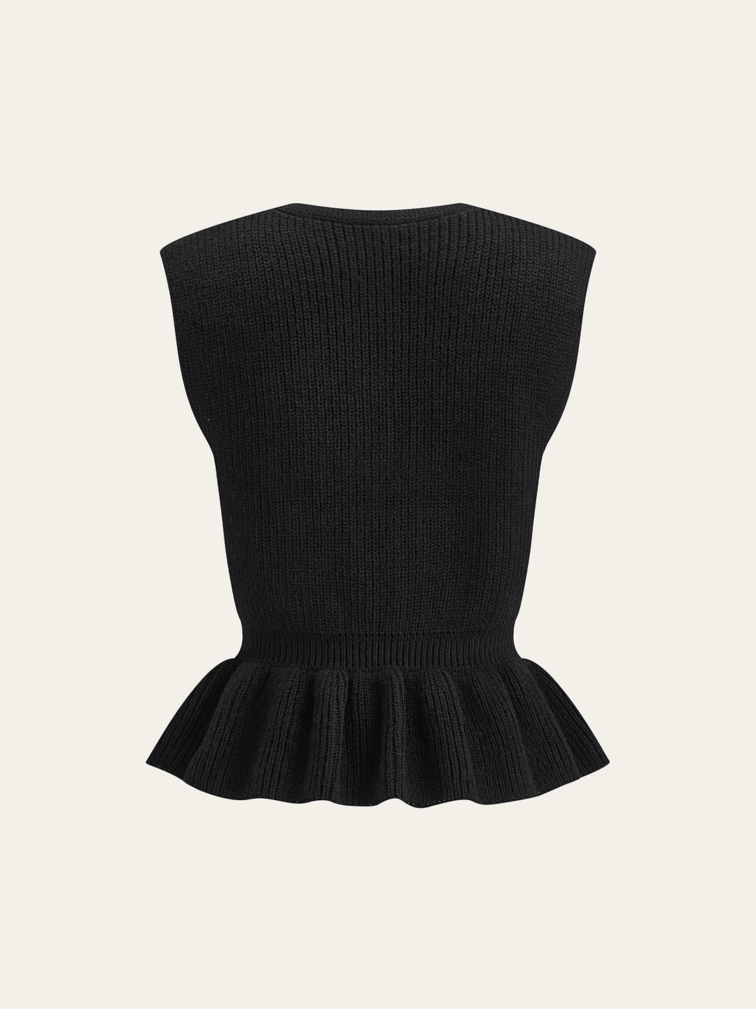 Button V-Neck Knit Peplum Vest