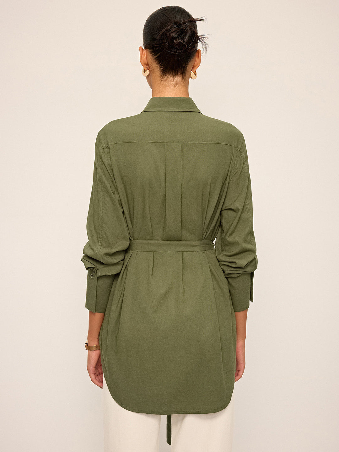 Cotton & Linen Belted Long-Sleeve Shirt