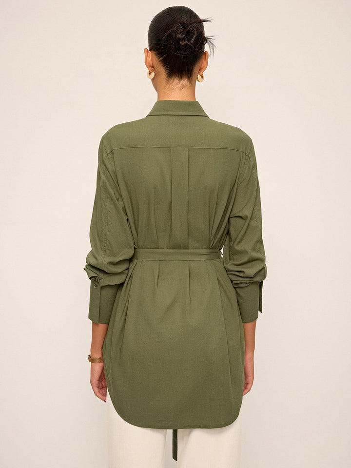 Cotton & Linen Belted Long-Sleeve Shirt