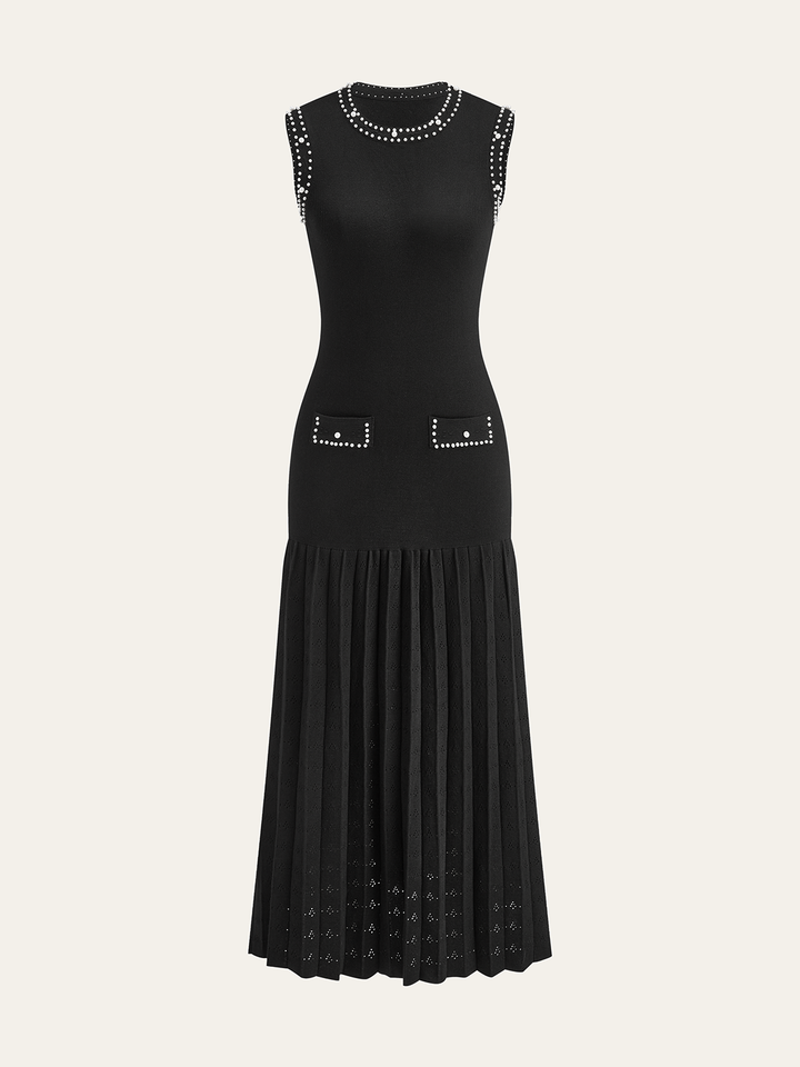 Pearl Trimmed Knit Midi Dress