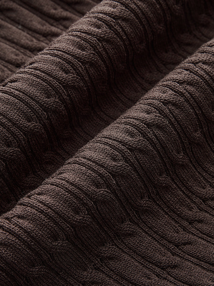 Contrast Collar Cable-Knit Midi Dress