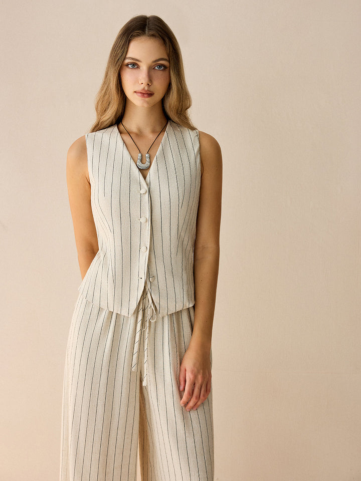 Striped Sleeveless Vest and Pants Set