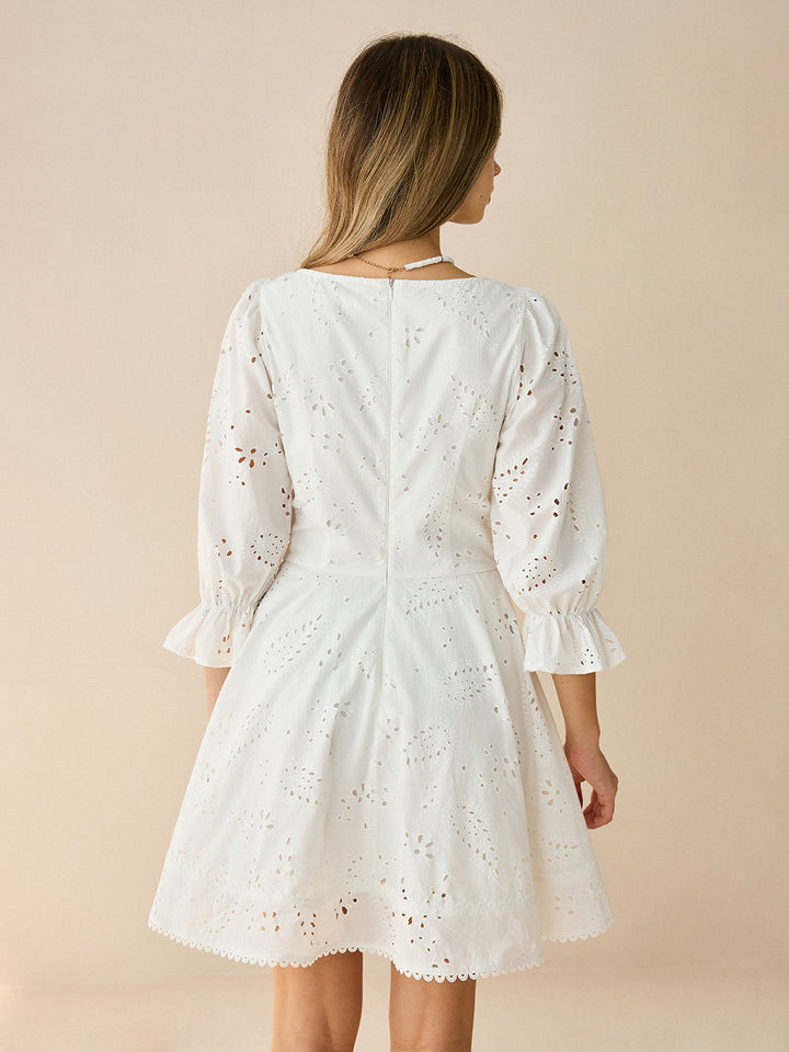 Cotton Scalloped Edge Eyelet Mini Dress
