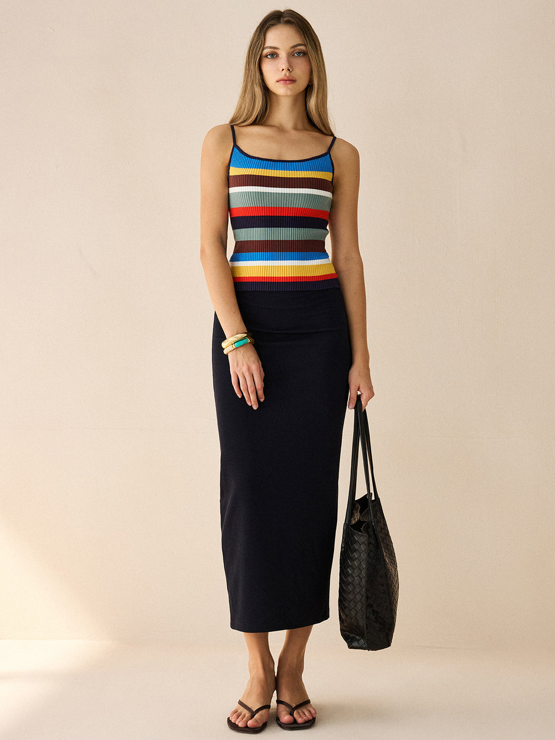 Colorful Striped Ribbed Knit Cami Top