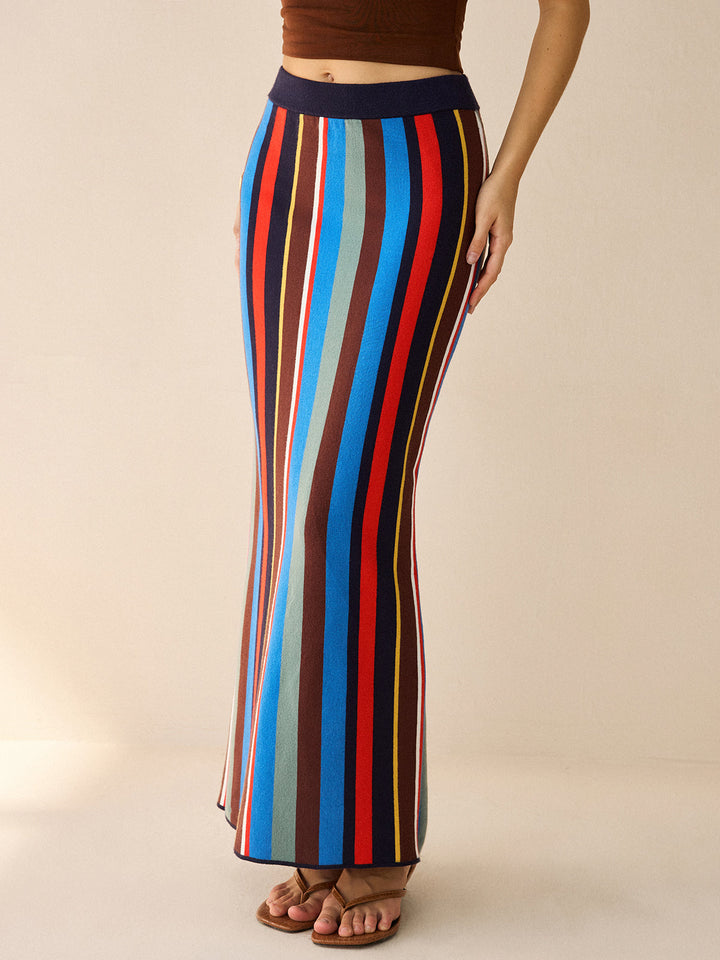 Colorful Striped Knit Maxi Skirt