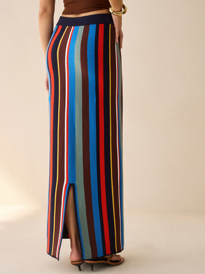 Colorful Striped Knit Maxi Skirt