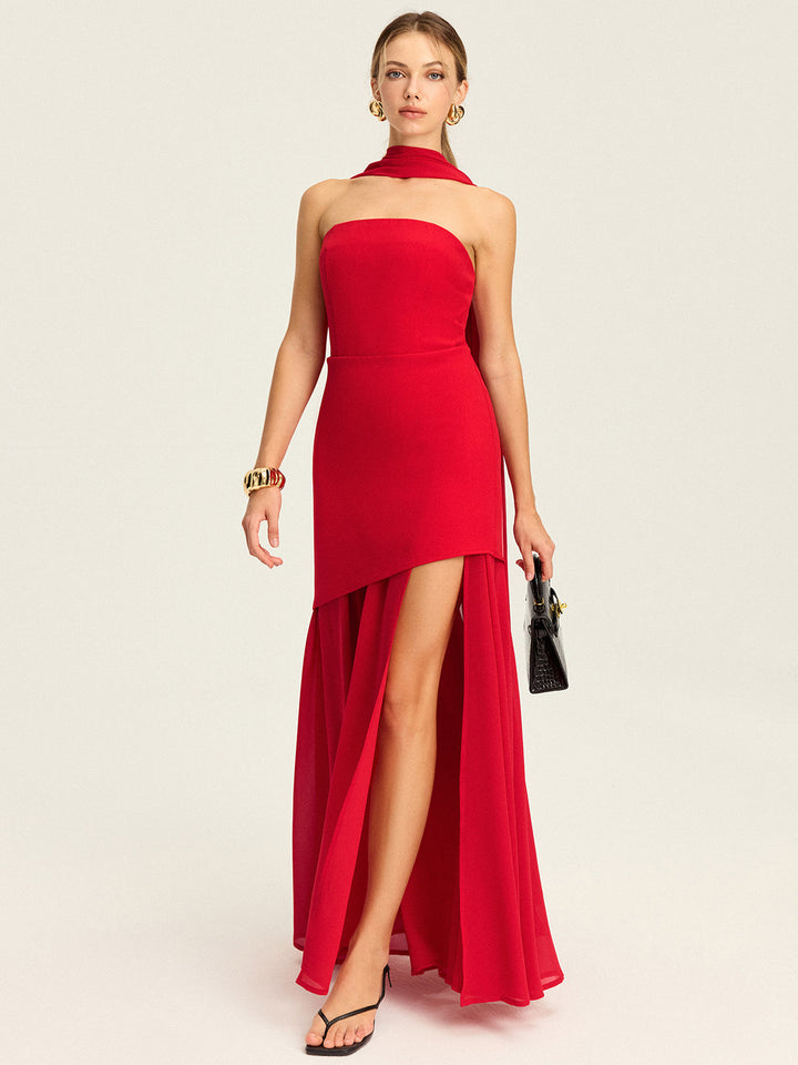 Strapless High-Slit Maxi Dress