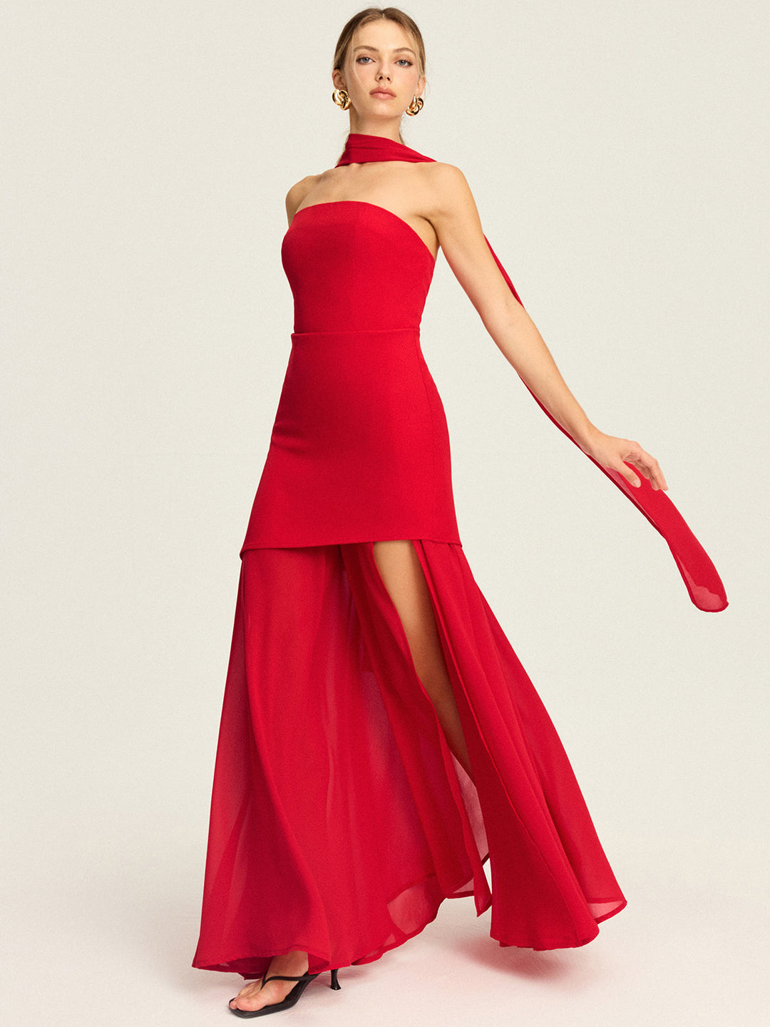 Strapless High-Slit Maxi Dress