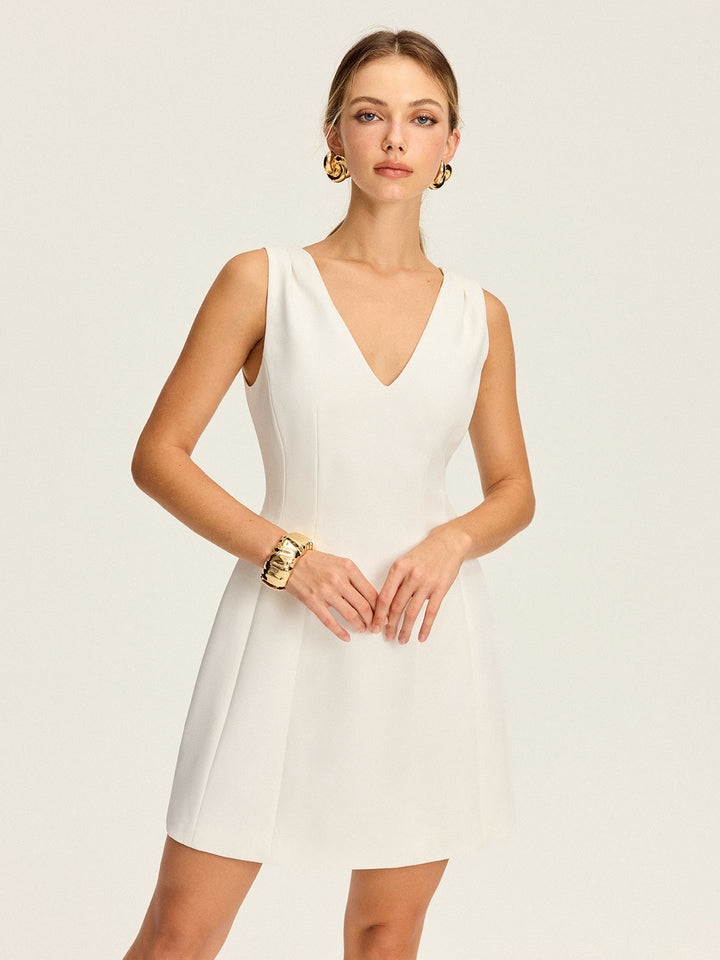 V-Neck Pleated Mini Dress