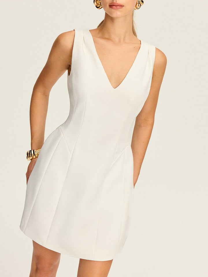 V-Neck Pleated Mini Dress