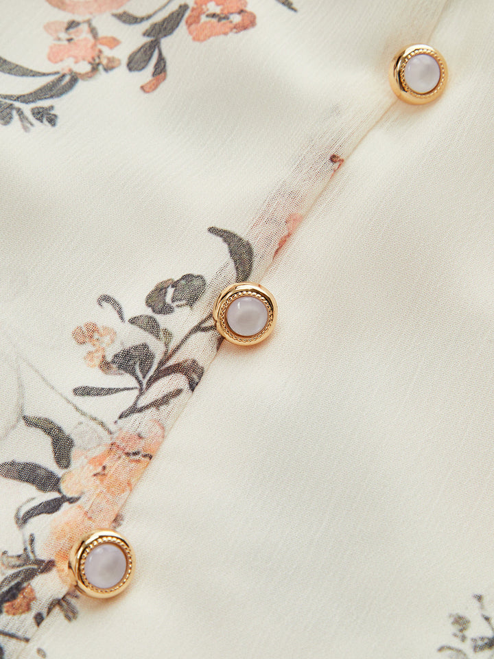 Semi-Sheer Floral Print Chiffon Tiered Dress