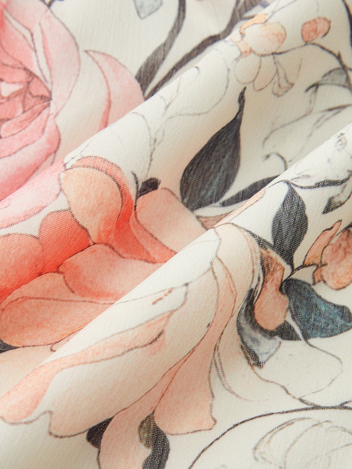 Semi-Sheer Floral Print Chiffon Tiered Dress