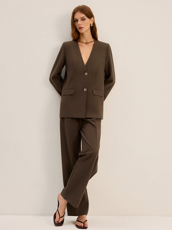 V-Neck Metal Button Blazer