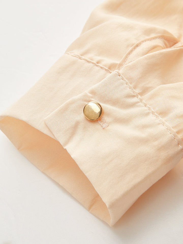 Semi-Sheer Metal Button Wrap Blouse