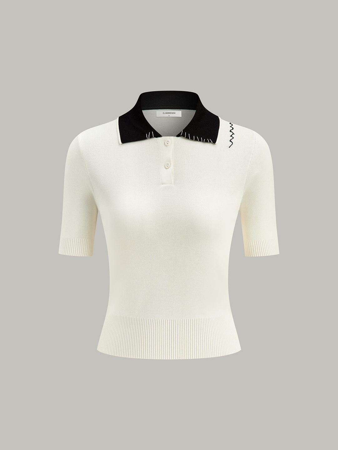 Contrast-Collar Polo Knit Top