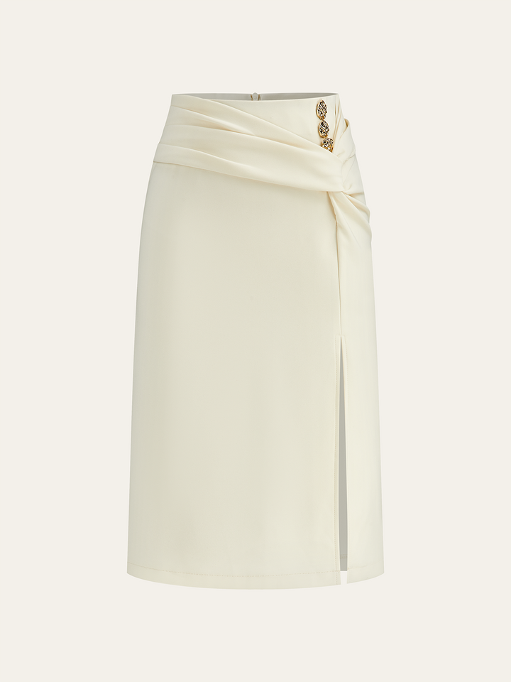 Metal Detail Slit Midi Skirt