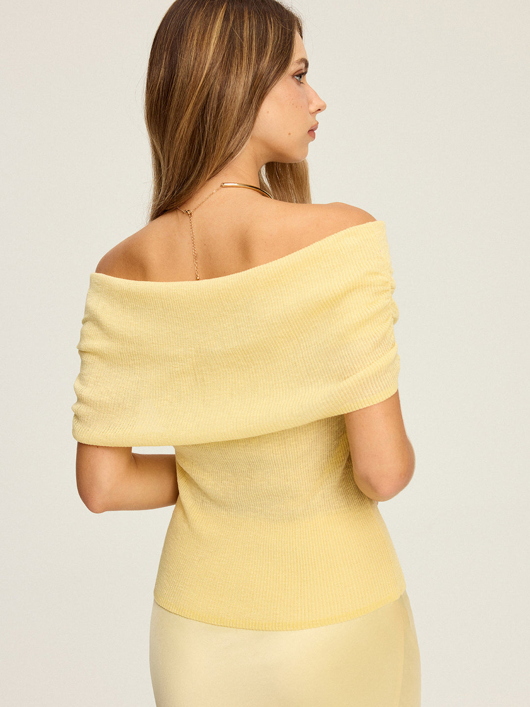 Off-Shoulder Ruched Knit Top