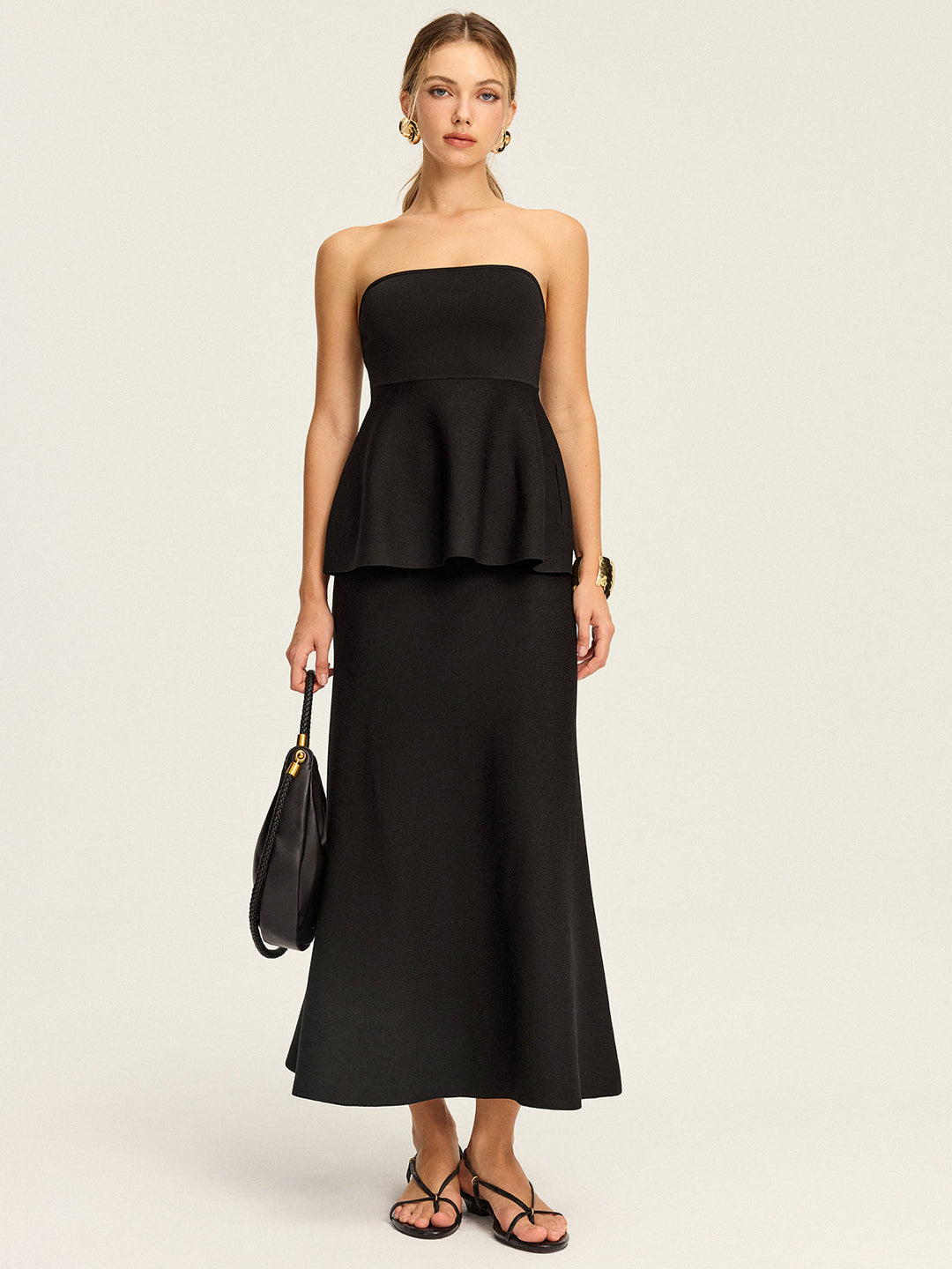 Knit Elastic-Waist Maxi Skirt