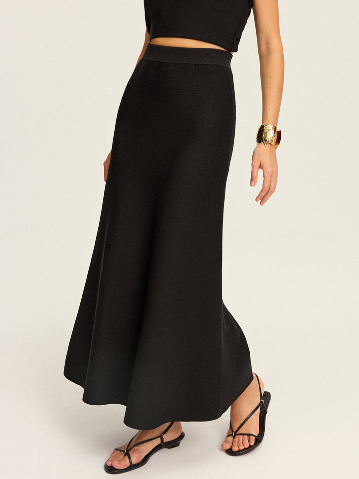 Knit Elastic-Waist Maxi Skirt