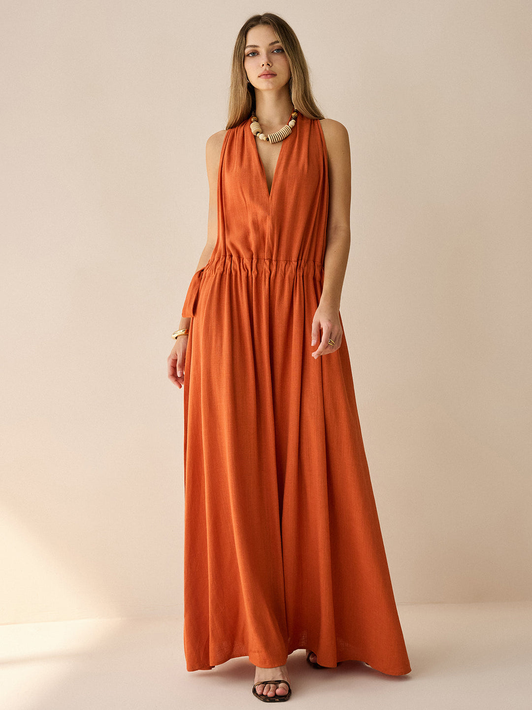 Cotton & Linen Halter Maxi Dress