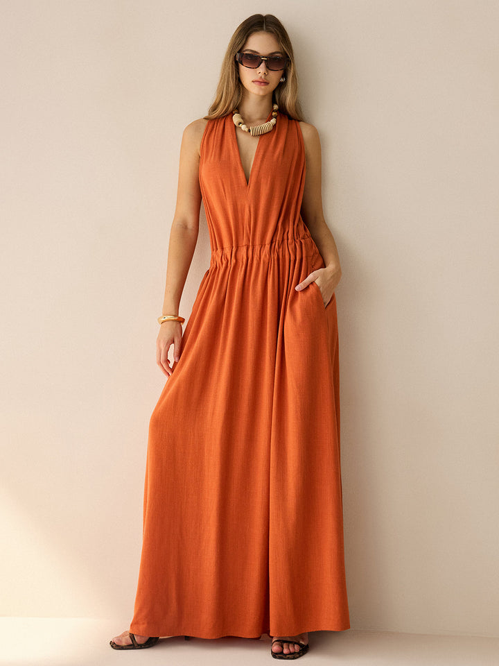 Cotton & Linen Halter Maxi Dress