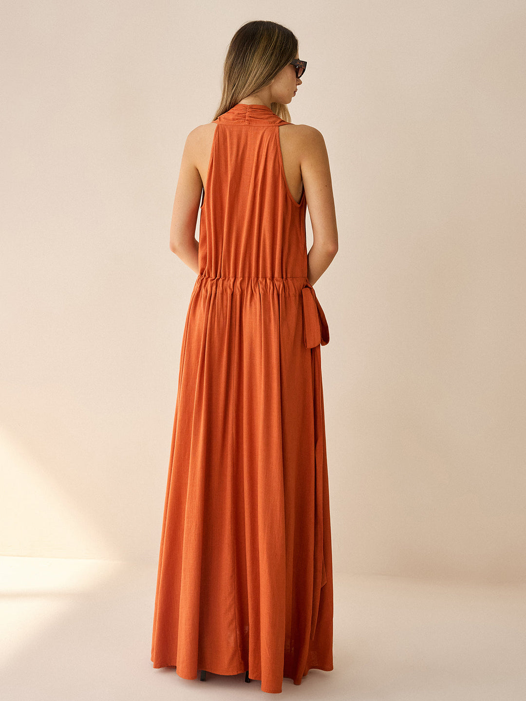 Cotton & Linen Halter Maxi Dress