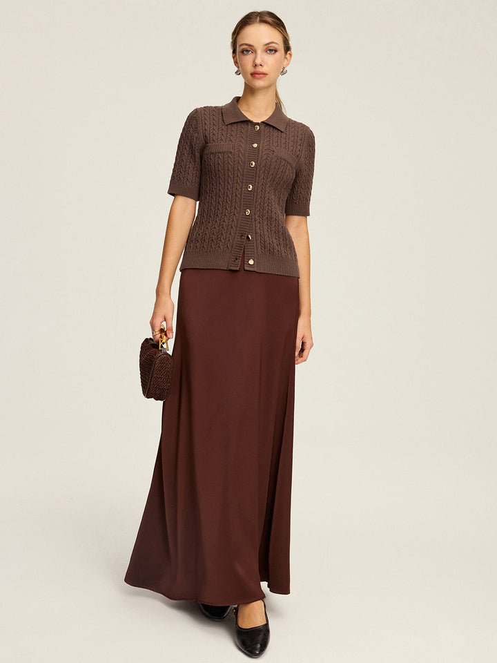 Cable Knit Short-Sleeve Button Top