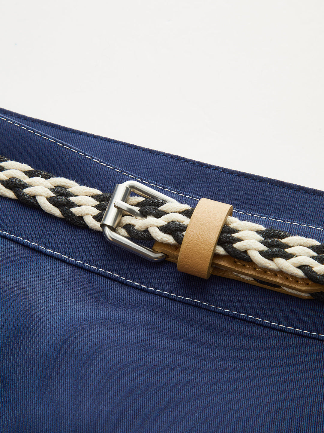 Contrast-Stitch Asymmetric Skort with Belt