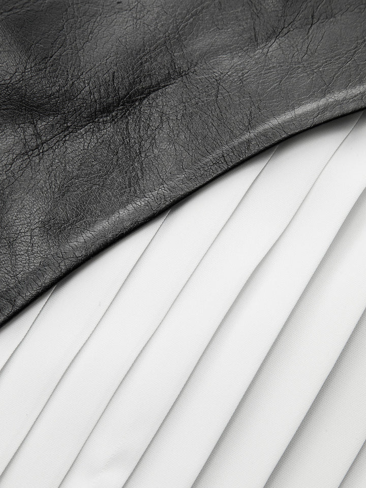 Color-Block Pleated-Panel PU Leather Mini Skirt