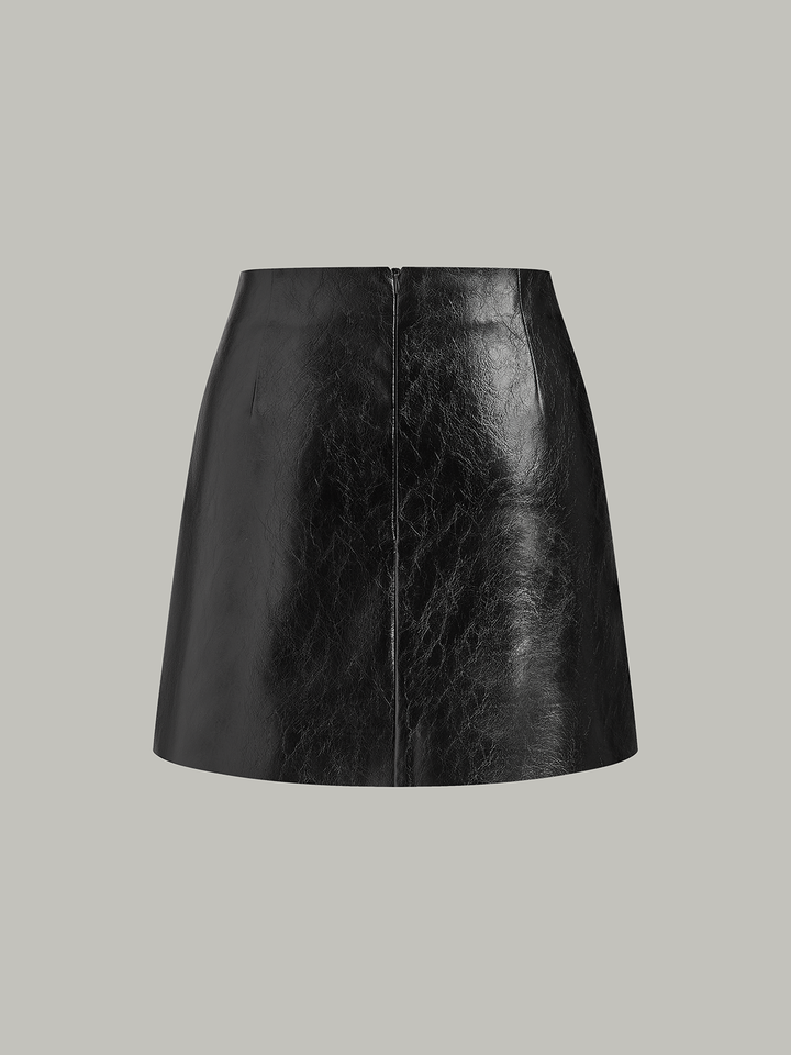 Color-Block Pleated-Panel PU Leather Mini Skirt