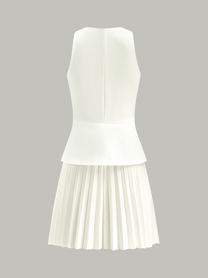 Sleeveless Buttoned Vest-Style Pleated Dress