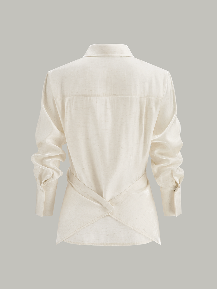 Linen Blend Cross-Over Wrap Shirt