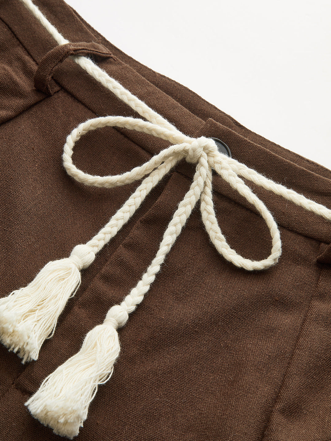 Palm Tree Embroidery Pants with Tassel Tie