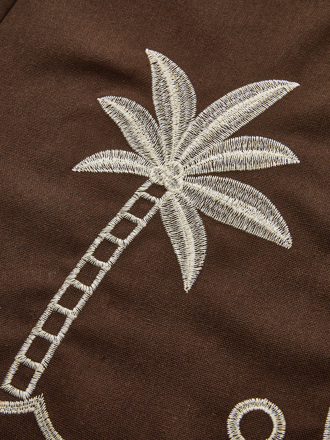 Palm Tree Embroidery Pants with Tassel Tie