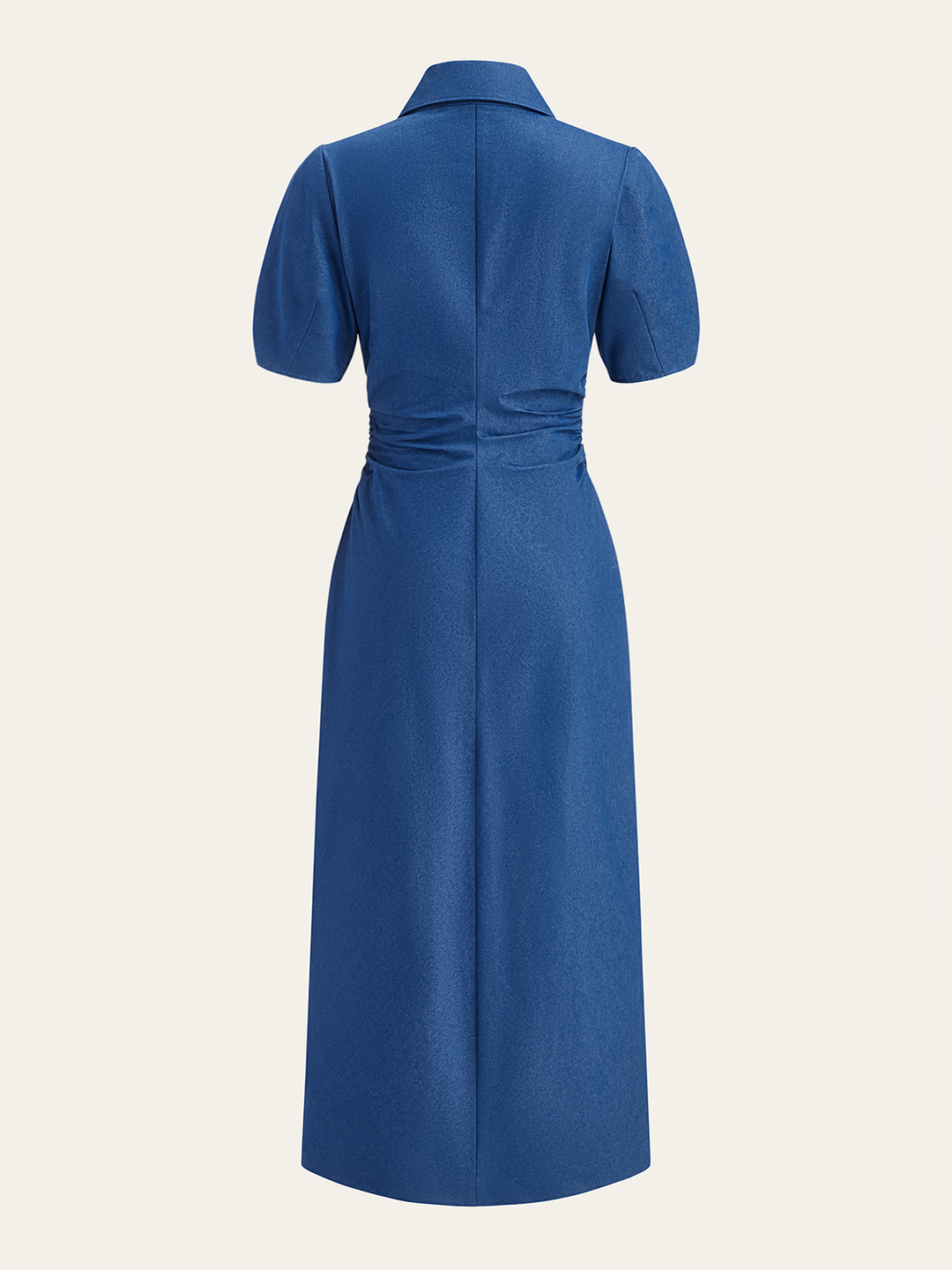 Ruched Polo-Collar Button-Front Midi Dress