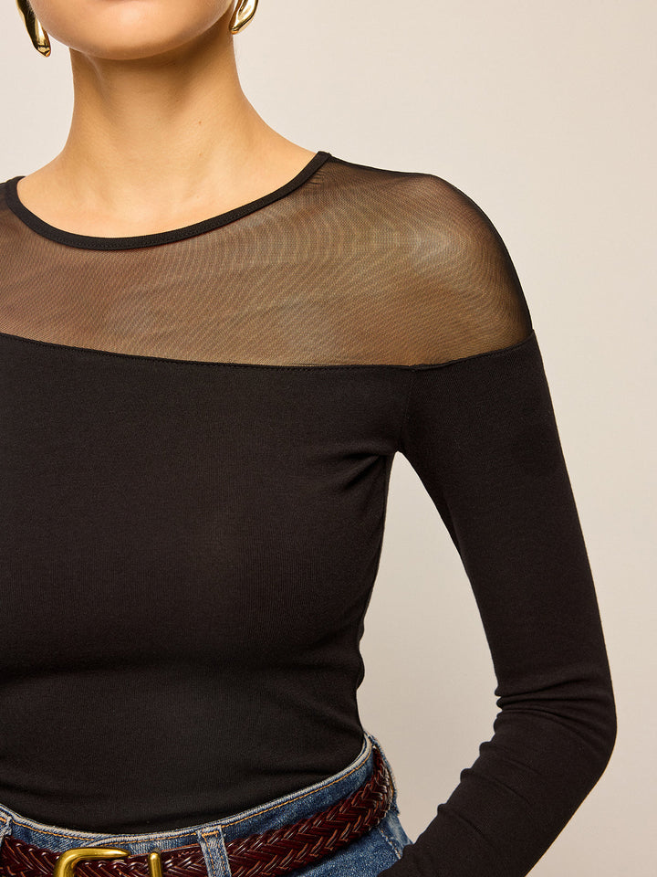 Sheer-Paneled Long-Sleeve Top
