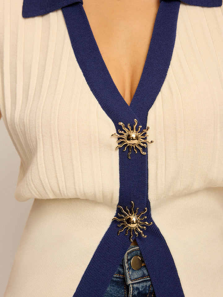 Two-Tone Collared Knit Vest