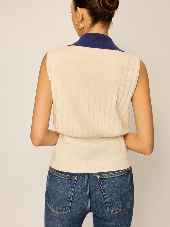 Two-Tone Collared Knit Vest