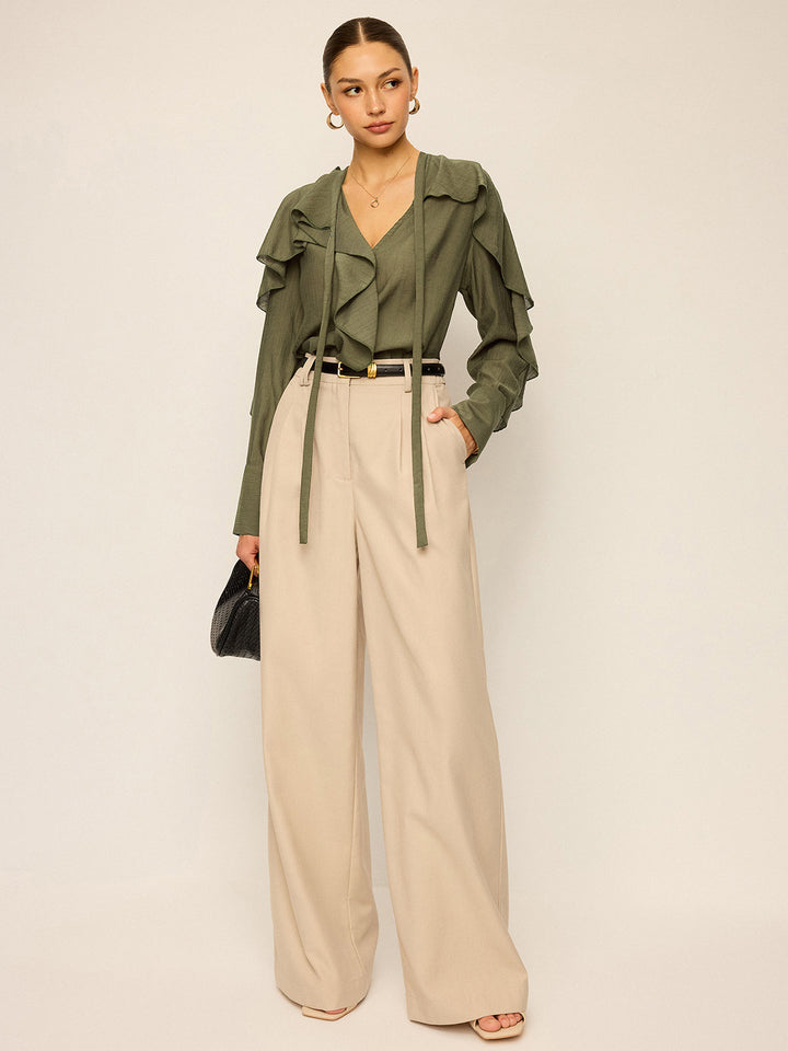 Neckline Tie Ruffled Blouse