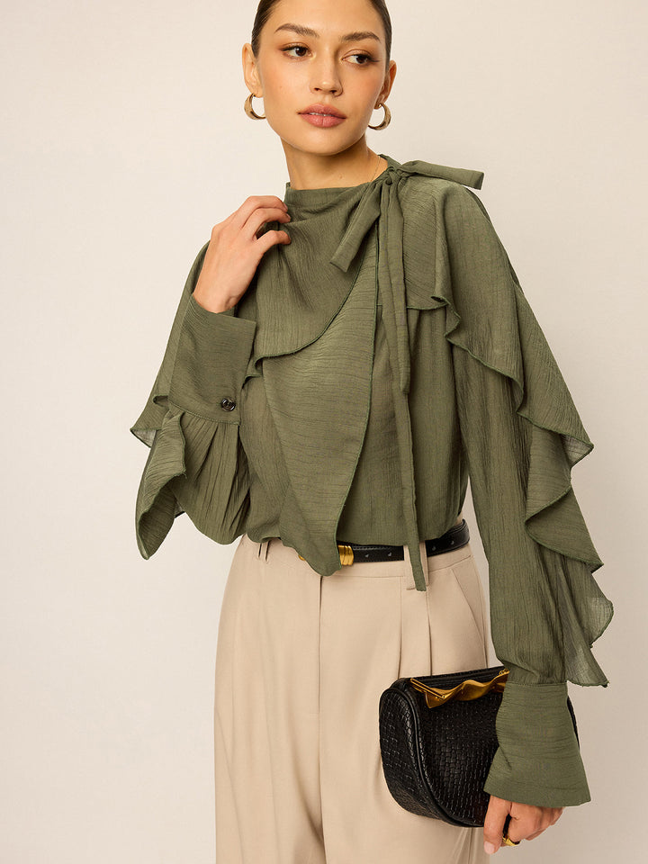 Neckline Tie Ruffled Blouse