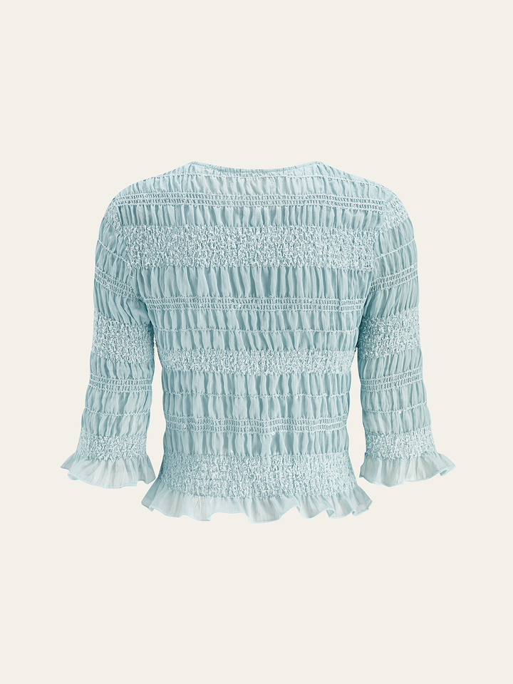 Ruched Ruffle Trim Blouse