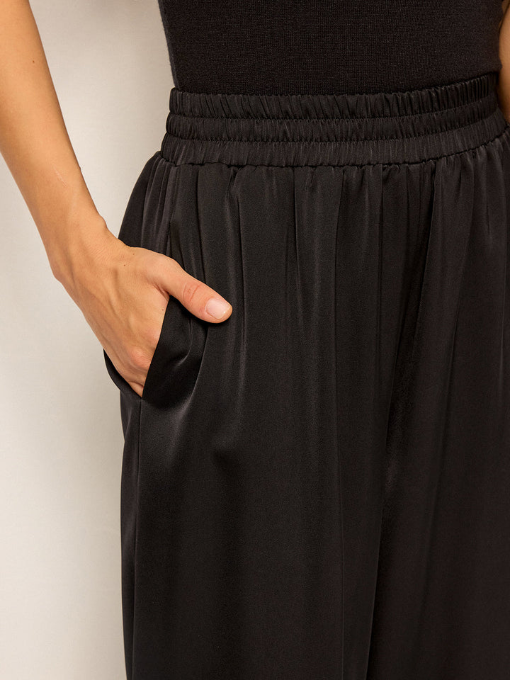 Satin Wide-Leg Pants with Contrast Cuffs