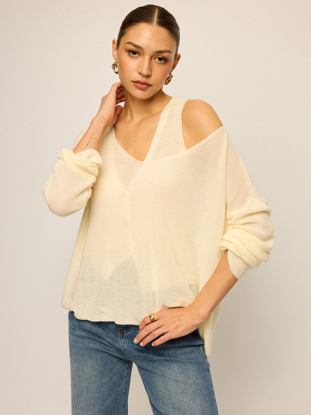 Off-Shoulder Oversized Knitted Sweater