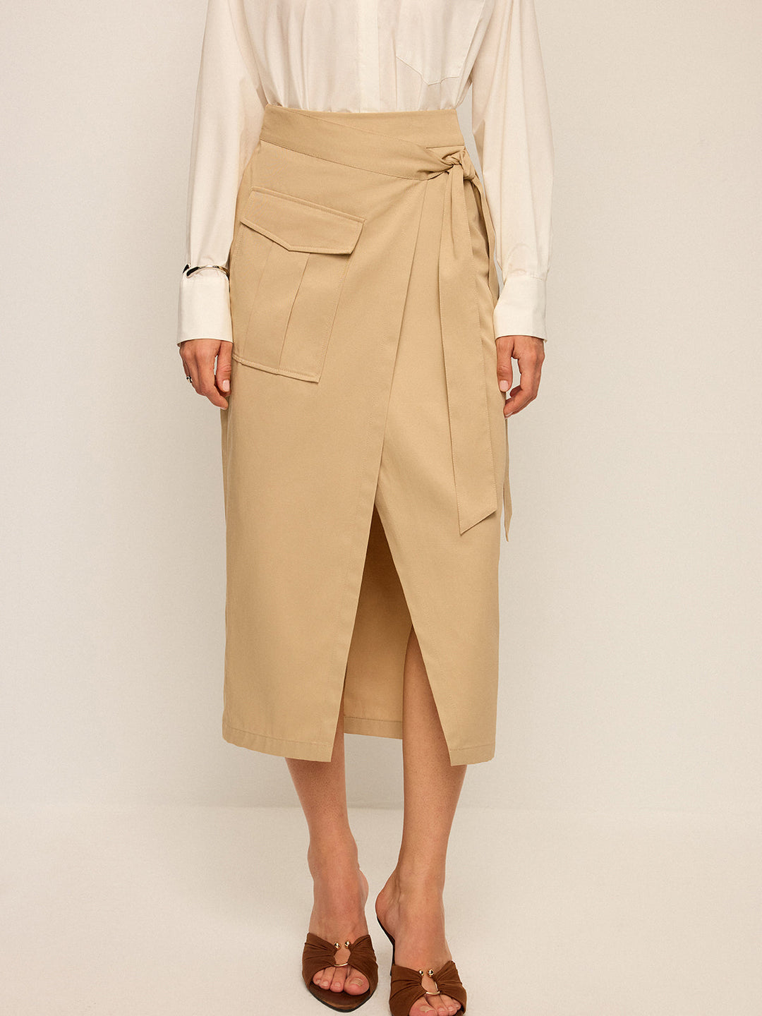 Pocket Wrap Midi Skirt