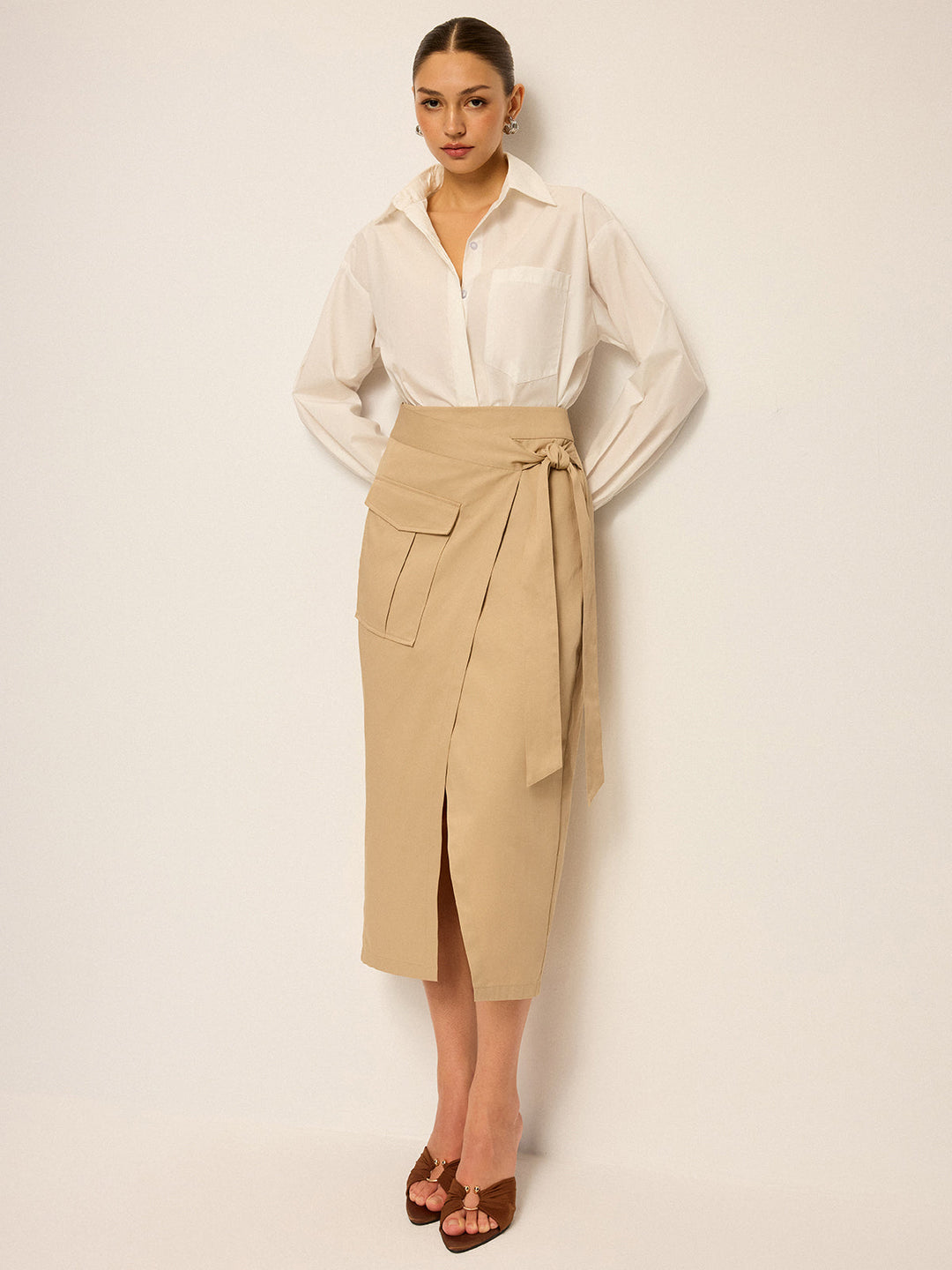 Pocket Wrap Midi Skirt